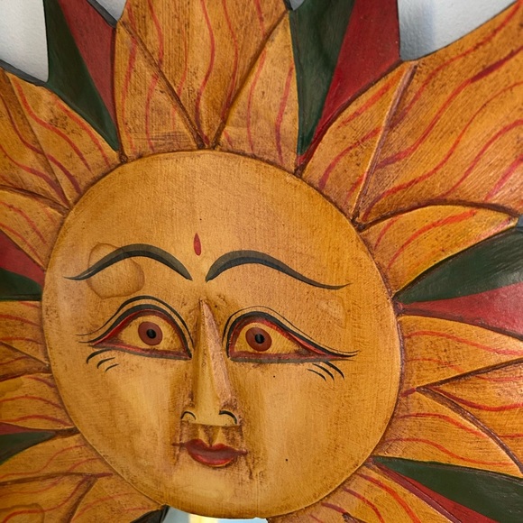 Vintage Sun & Moon Celestial Wooden Mirror with Stars Handpainted 23"X11.5" - Picture 15 of 16